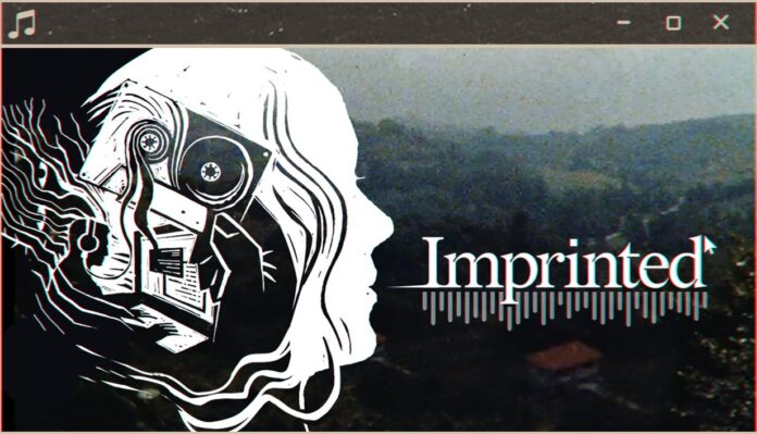 IMPRINTED Promotional image for IMPRINTED showing a simulated desktop interface connected to damaged cassette tapes, old media, and a ghostly psychological mystery.